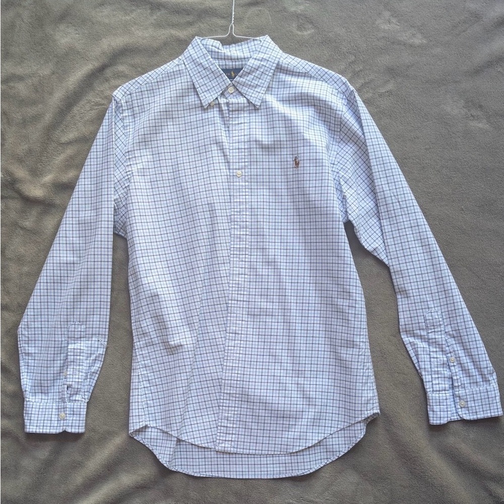 Ralph Lauren Men’s Blue and White Windowpane Button-Down Shirt